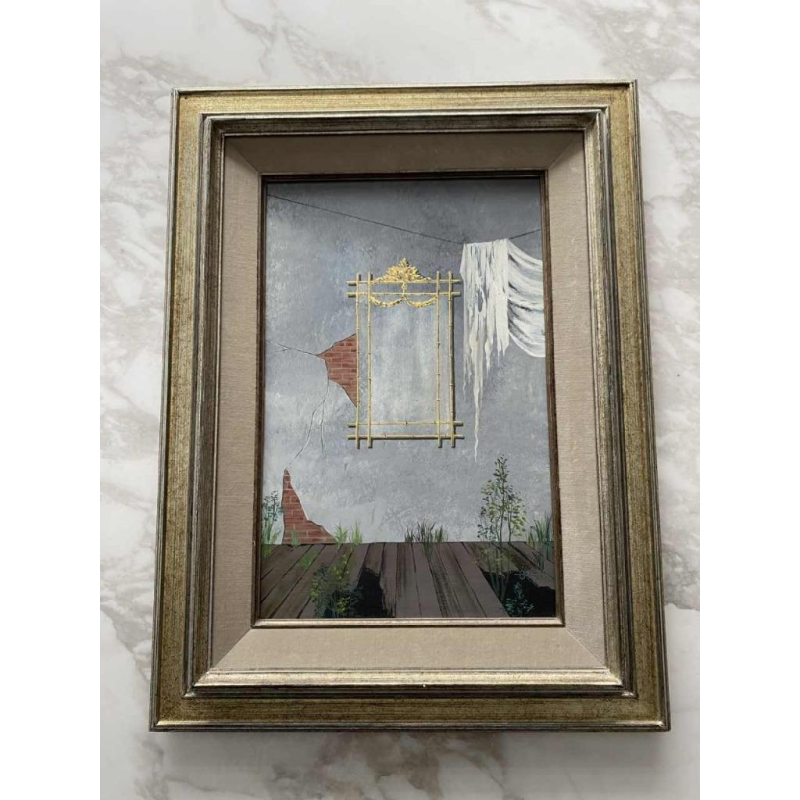 Gaston Bogaert "Le Miroir" tableau surréaliste, huile sur panneau