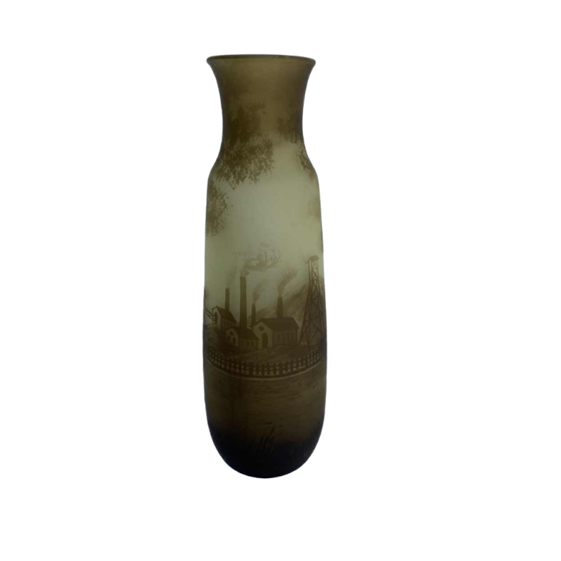 Val-Saint-Lambert, vase multicouches à décor industriel de mine de charbon, ca 1910