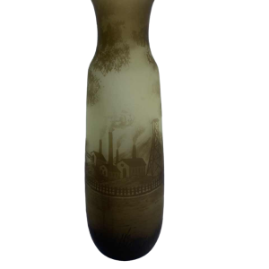 Val-Saint-Lambert, meerlagige vaas met industriële mijnversiering, ca 1910