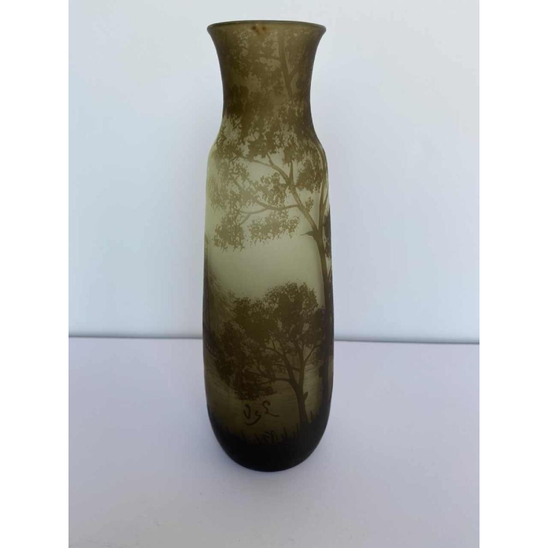 Val-Saint-Lambert, multi-layered vase with industrial coal mine decoration, ca 1910