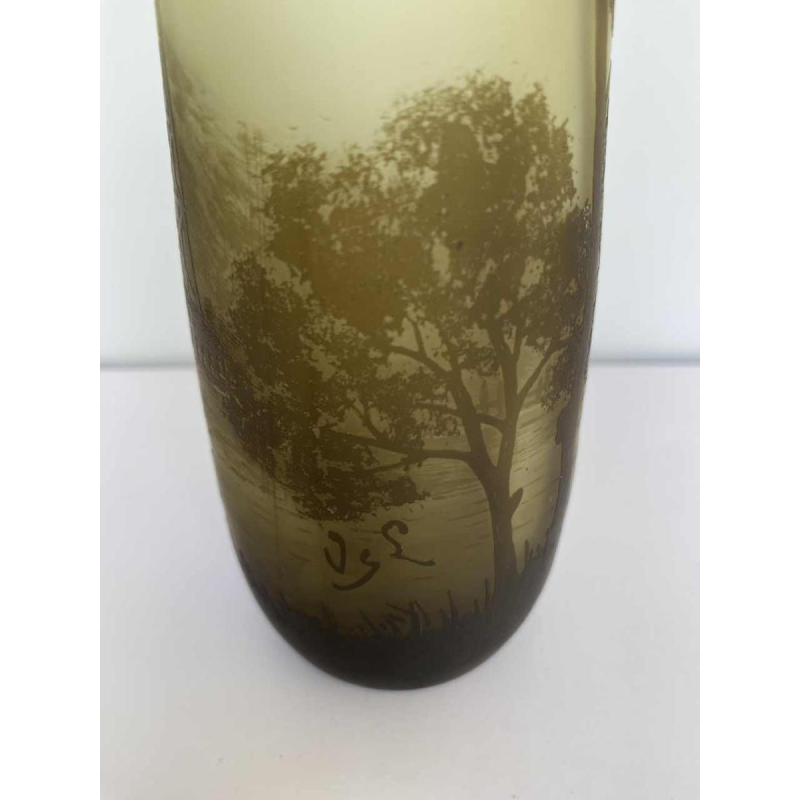 Val-Saint-Lambert, multi-layered vase with industrial coal mine decoration, ca 1910