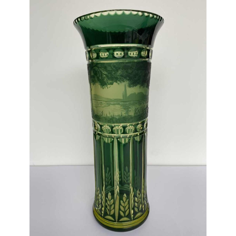 Val-Saint-Lambert, urane vase, acid-etched lakescape decoration