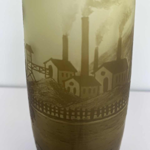 Val-Saint-Lambert, multi-layered vase with industrial coal mine decoration, ca 1910