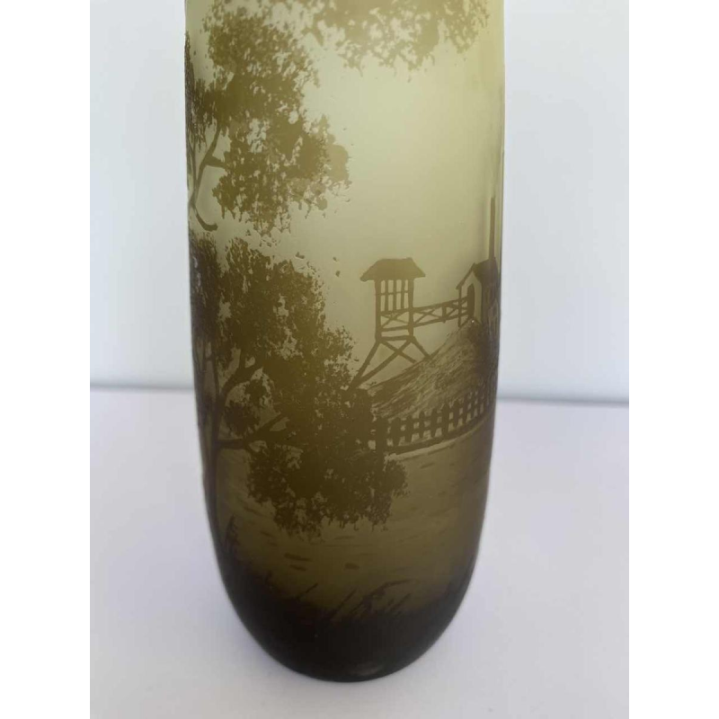 Val-Saint-Lambert, vase multicouches à décor industriel de mine de charbon, ca 1910