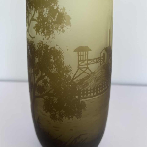 Val-Saint-Lambert, multi-layered vase with industrial coal mine decoration, ca 1910