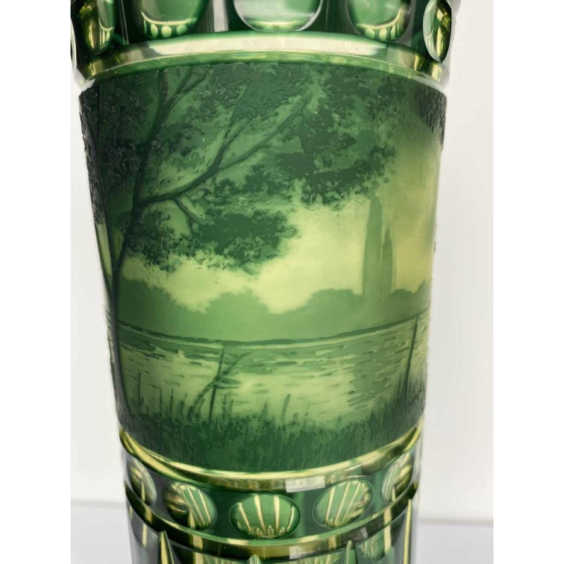 Val-Saint-Lambert, urane vase, acid-etched lakescape decoration