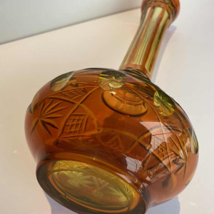 Val Saint Lambert, long-necked vase in cut urane crystal with orange lining