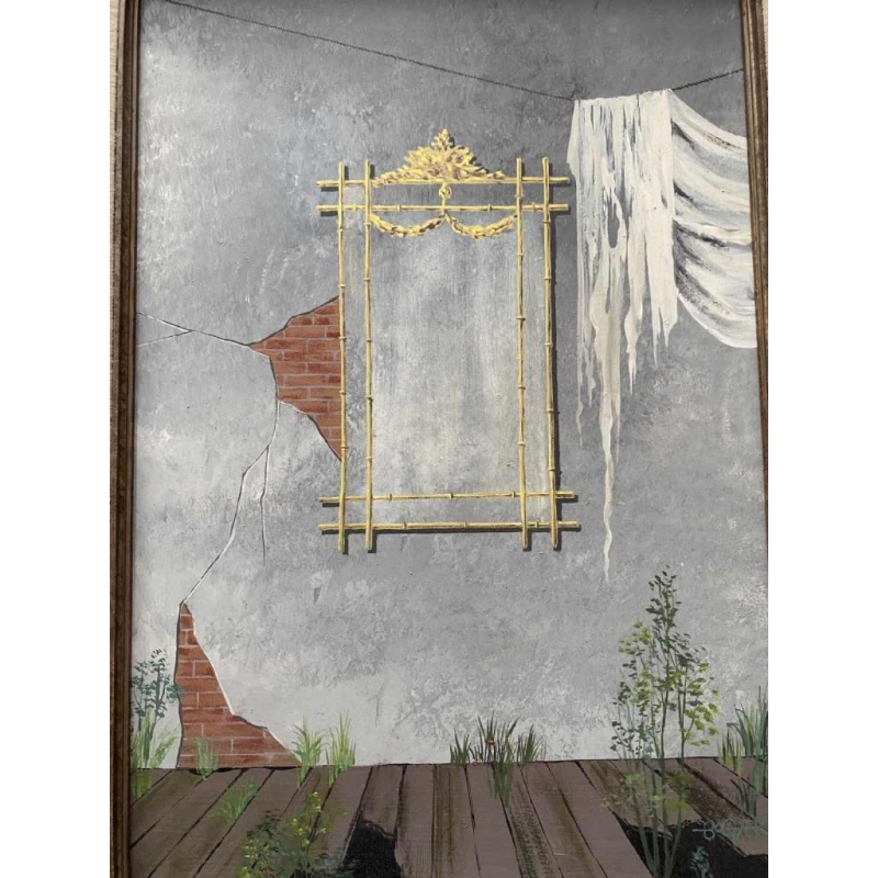 Gaston Bogaert De spiegel surrealistisch schilderij, olieverf op paneel