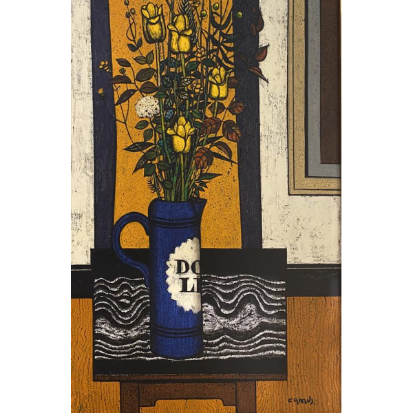 Gustave Camus "Bouquet à la table noire" tableau huile sur toile