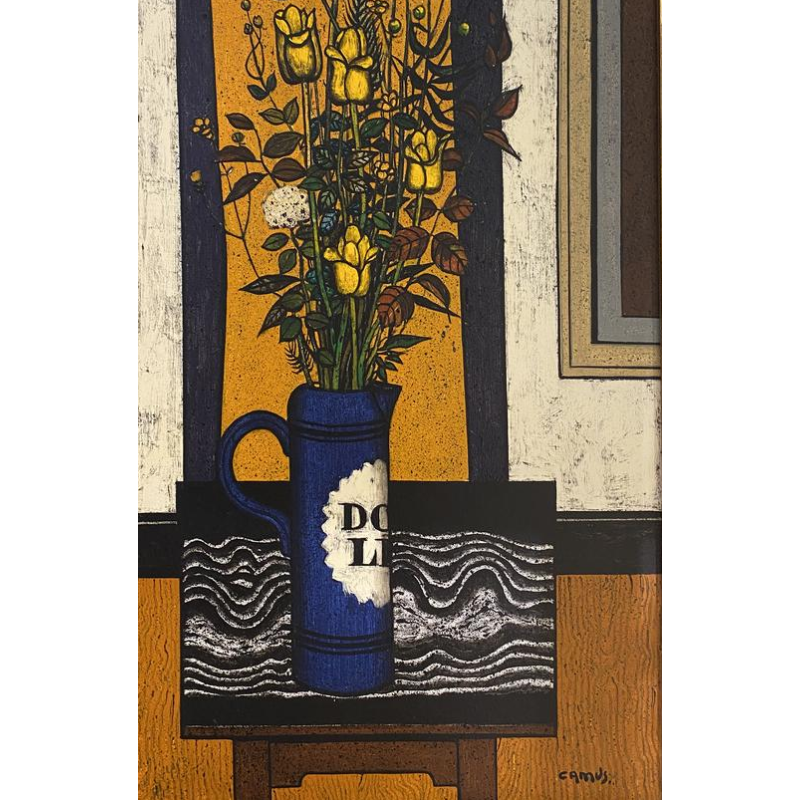 "Bouquet à la table noire", G. Camus (1914 - 1984), huile sur toile