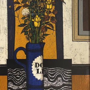 "Bouquet à la table noire", G. Camus (1914 - 1984), huile sur toile