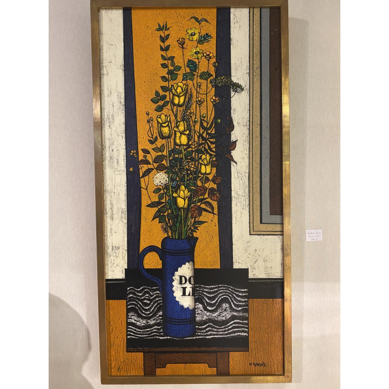 "Bouquet à la table noire", G. Camus (1914 - 1984), huile sur toile