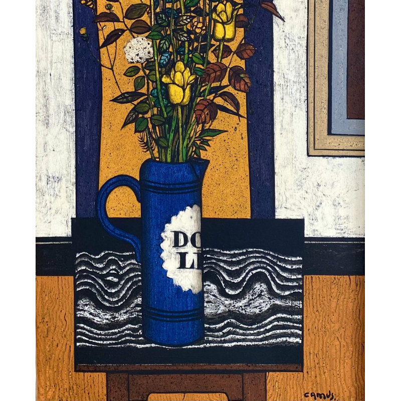 "Bouquet à la table noire", G. Camus (1914 - 1984), huile sur toile