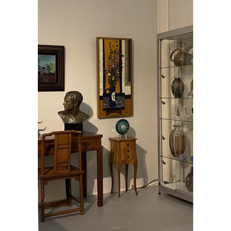 "Bouquet à la table noire", G. Camus (1914 - 1984), huile sur toile