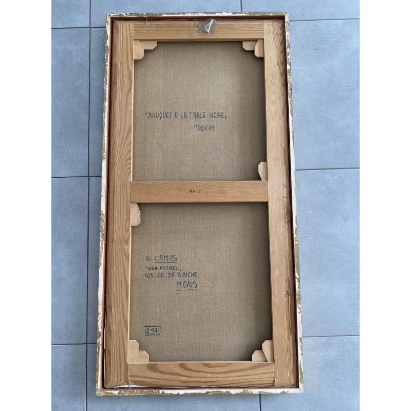 Gustave Camus "Bouquet à la table noire" tableau huile sur toile