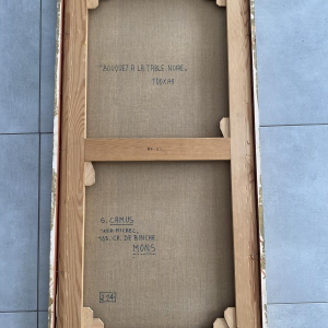 Gustave Camus "Bouquet à la table noire" tableau huile sur toile