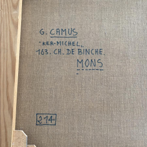 Gustave Camus "Boeket aan de zwarte tafel" olieverfschilderij op doek