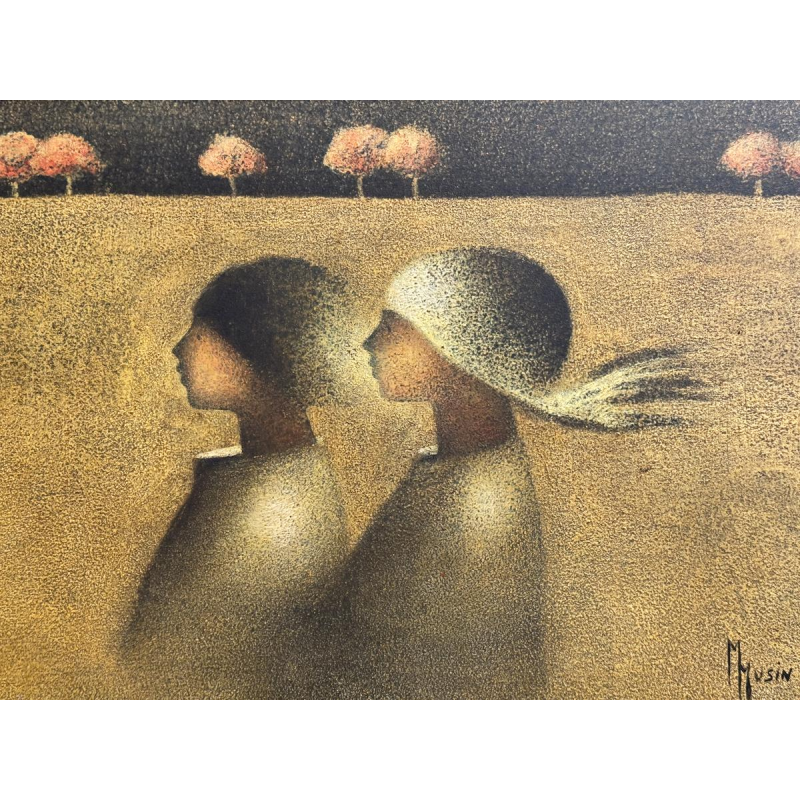 Maurice Musin, "Nocturnal Couple," oil painting on panel