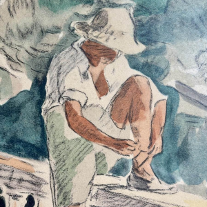 Estampe aquarellée d'après Henri Lebasque, France, XXe siècle