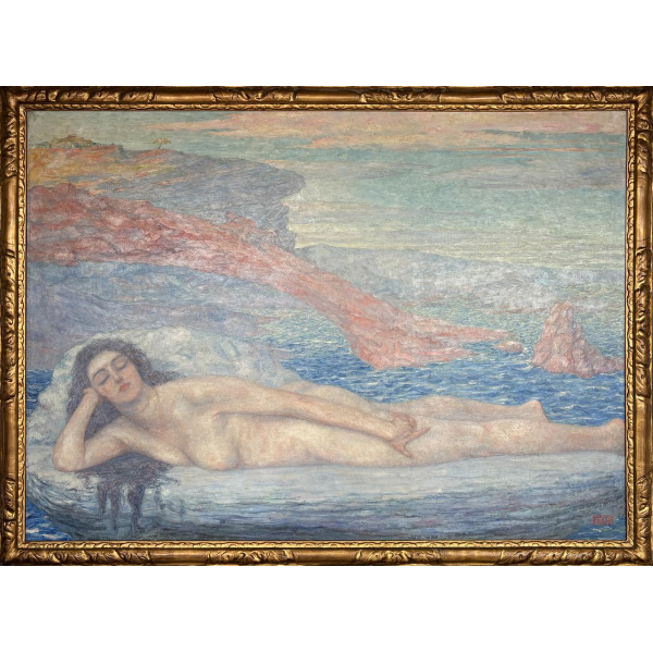 François (Frans) Pycke - Reclining Female Nude with Sea View - Oil on Canvas