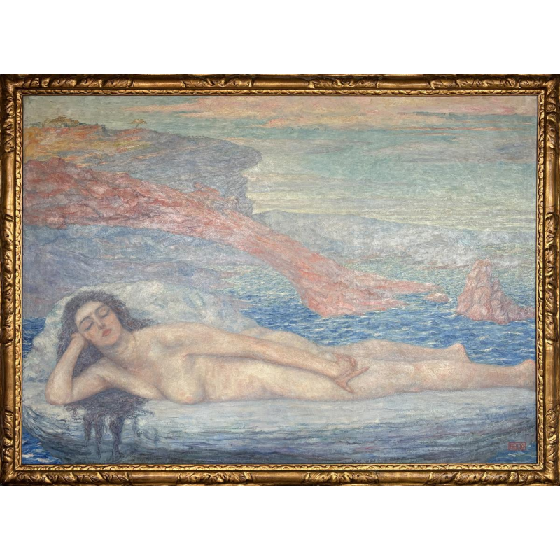 François (Frans) Pycke - Nu féminin allongé avec vue sur la mer - Huile sur toile
