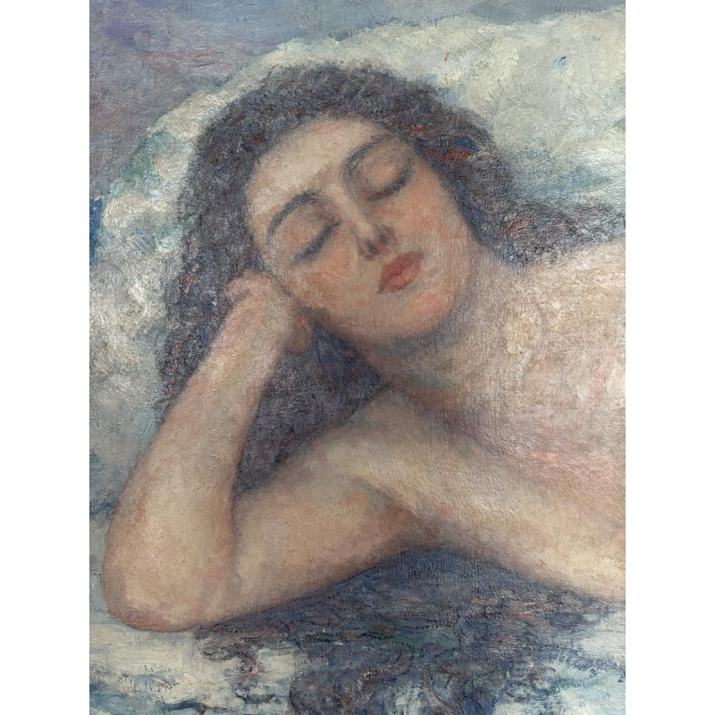 François (Frans) Pycke - Nu féminin allongé avec vue sur la mer - Huile sur toile