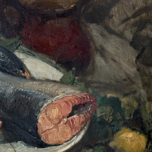 Alfred Bastien - Still Life with Salmon and Lobster - oil painting