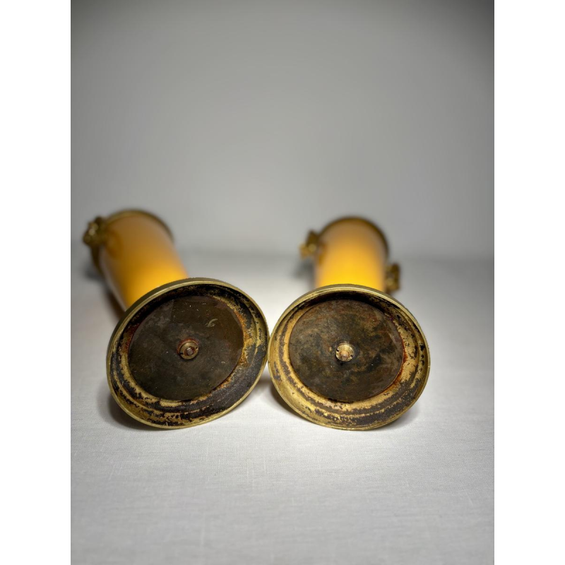 Pair of porcelain vases on pedestals, adorned with a gilt bronze mount, 19th century