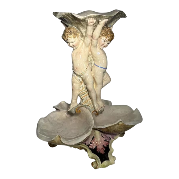 Large majolica centerpiece, putti and shells, Italy, late 19th - early 20th century