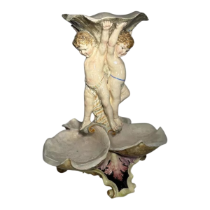 Large majolica centerpiece, putti and shells, Italy, late 19th - early 20th century