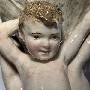 Large majolica centerpiece, putti and shells, Italy, late 19th - early 20th century