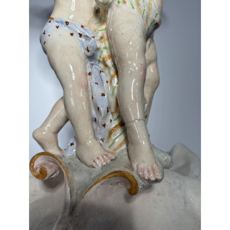 Large majolica centerpiece, putti and shells, Italy, late 19th - early 20th century