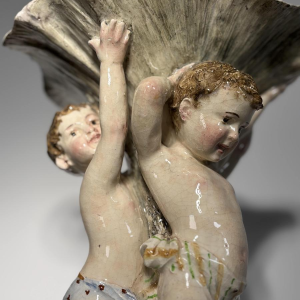 Large majolica centerpiece, putti and shells, Italy, late 19th - early 20th century