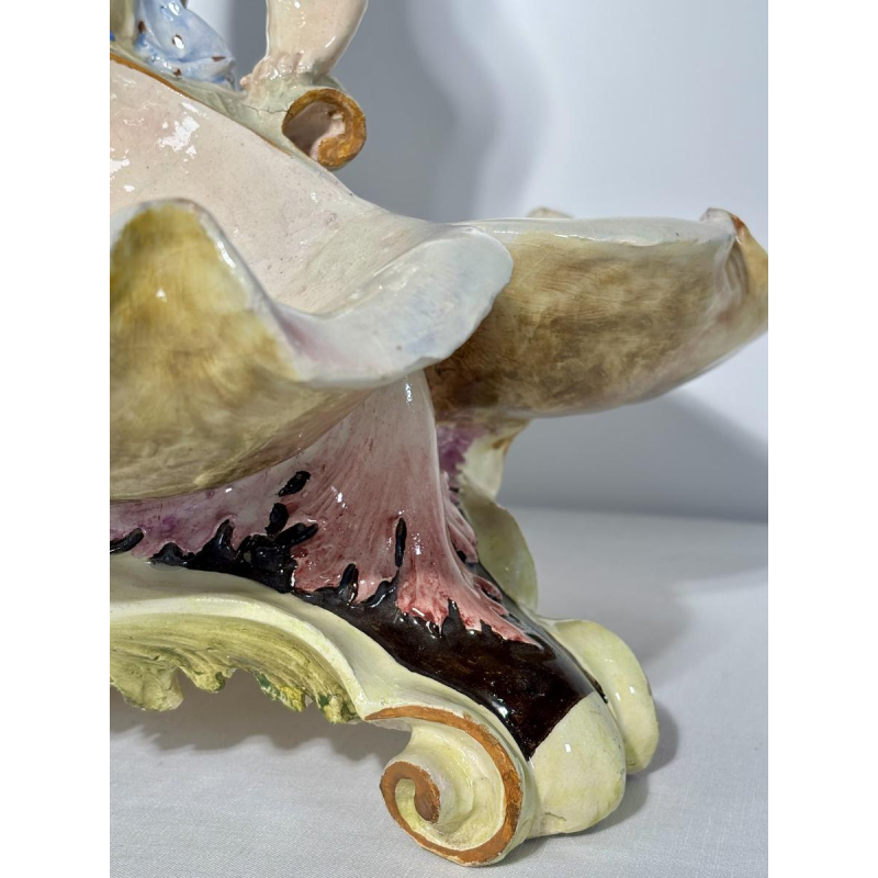 Large majolica centerpiece, putti and shells, Italy, late 19th - early 20th century
