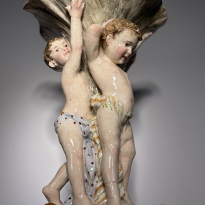 Large majolica centerpiece, putti and shells, Italy, late 19th - early 20th century