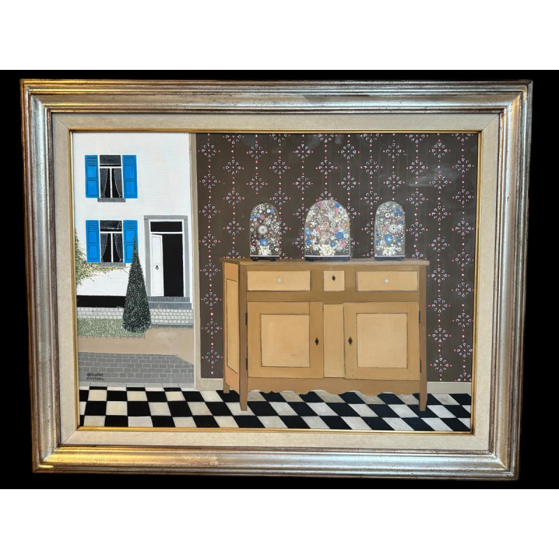 Ghislaine CAMBRON (1923- ) L'armoire bois blanc L'armoire de bois blanc 1972 olieverf op paneel