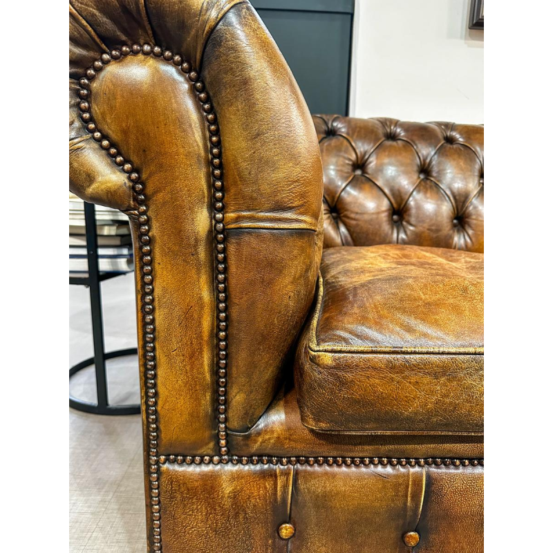 Vintage leren Chesterfield-bank, 21e eeuw