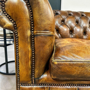 Vintage leren Chesterfield-bank, 21e eeuw