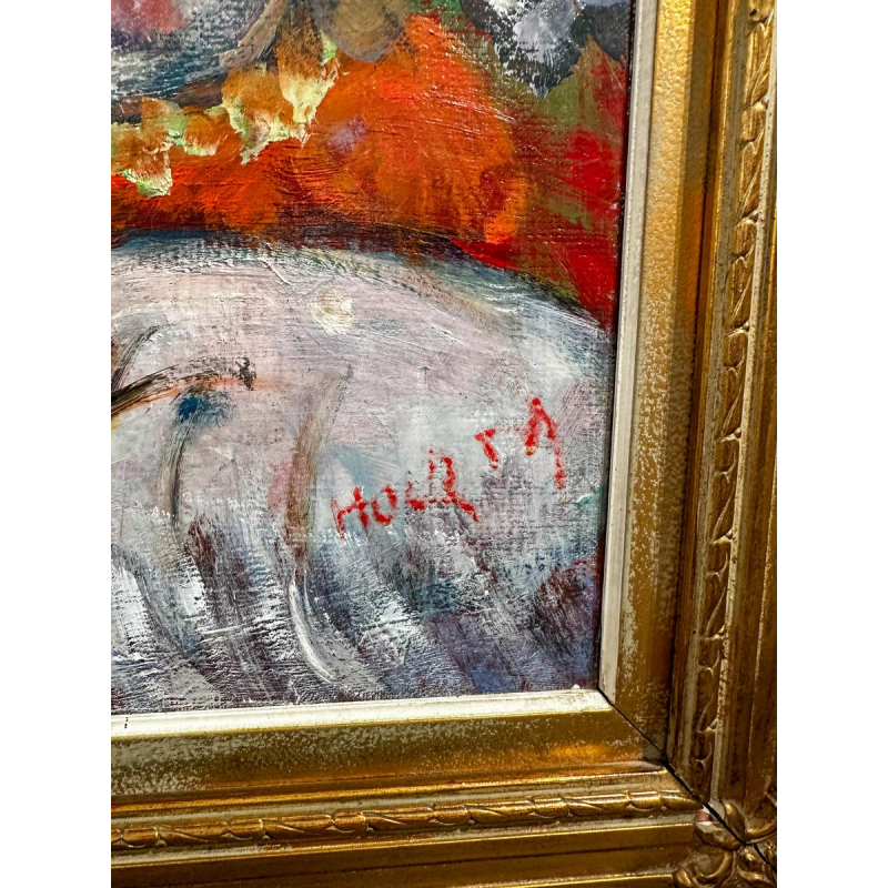 Marcel Hocq, oil on canvas, expressionist, 1989