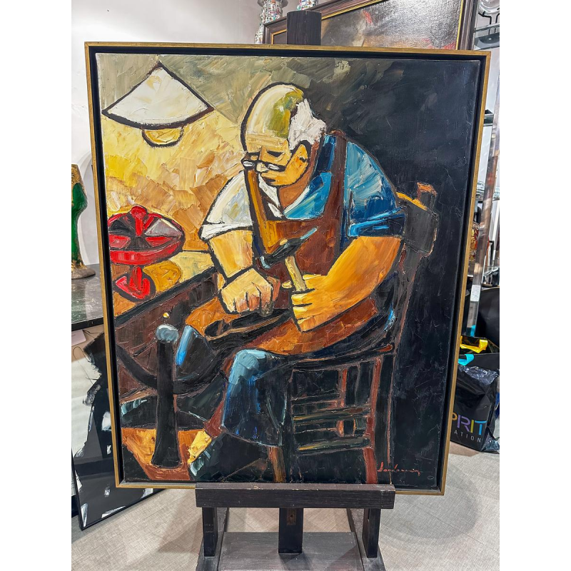 Milo Dardenne, "De schoenmaker", olieverf op doek, 20e eeuw