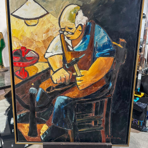 Milo Dardenne, "Le Coordonnier", huile sur toile, 20e siècle