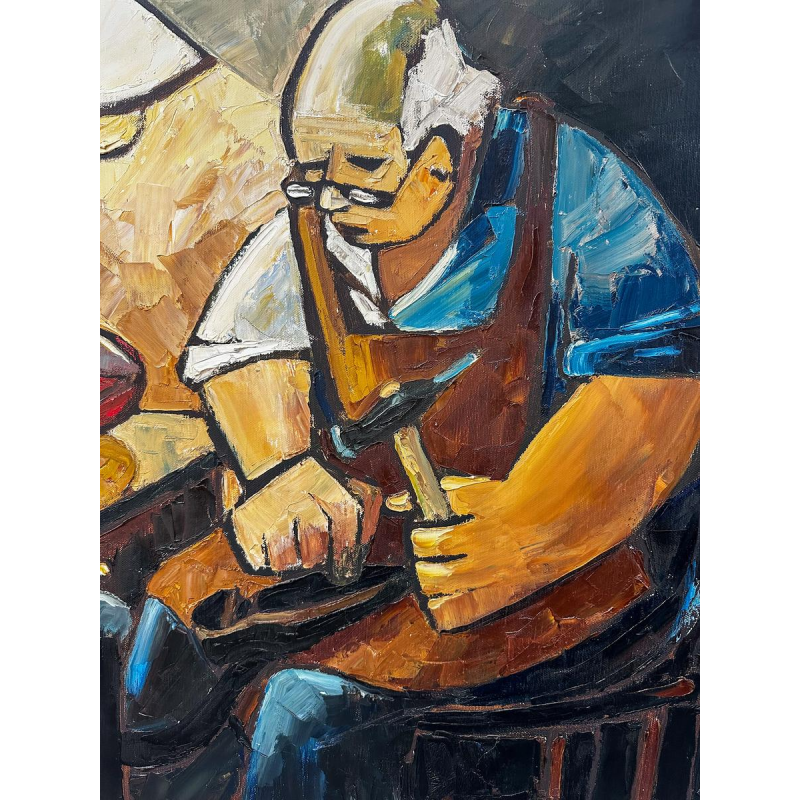 Milo Dardenne, "De schoenmaker", olieverf op doek, 20e eeuw