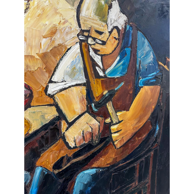 Milo Dardenne, "De schoenmaker", olieverf op doek, 20e eeuw