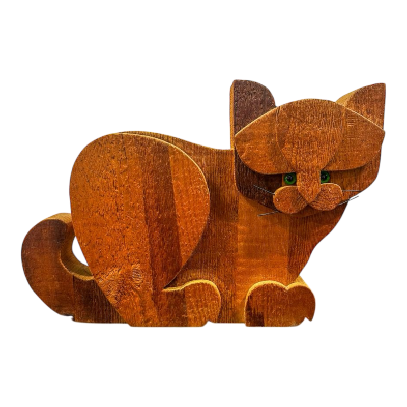 Bottega Michelangeli, houten kattensculptuur, jaren 70