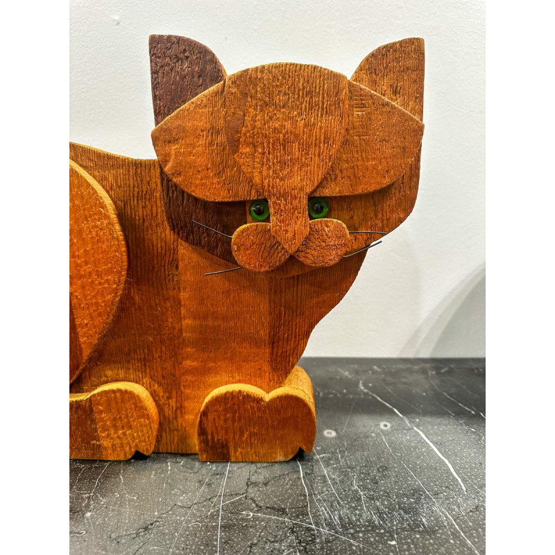Bottega Michelangeli, wooden cat sculpture, 1970s