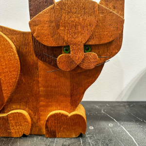 Bottega Michelangeli, sculpture de chat en bois, années 70