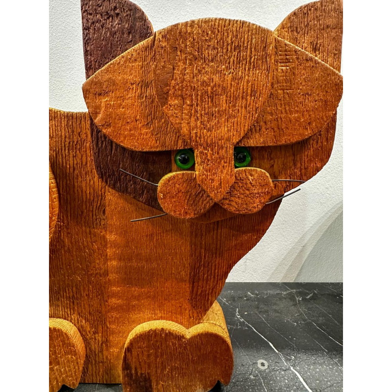 Bottega Michelangeli, houten kattensculptuur, jaren 70