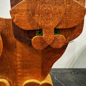 Bottega Michelangeli, sculpture de chat en bois, années 70
