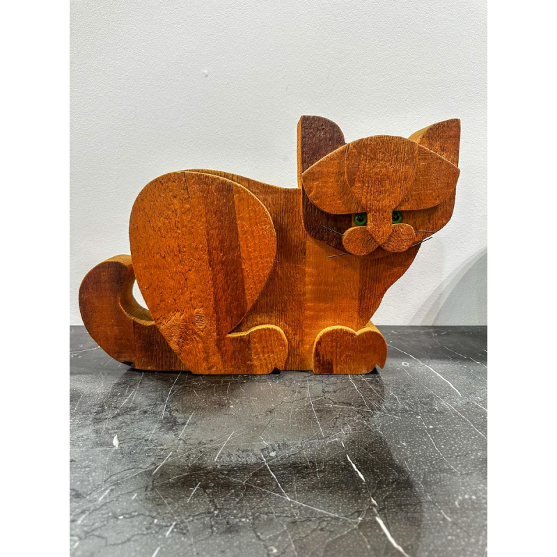 Bottega Michelangeli, wooden cat sculpture, 1970s