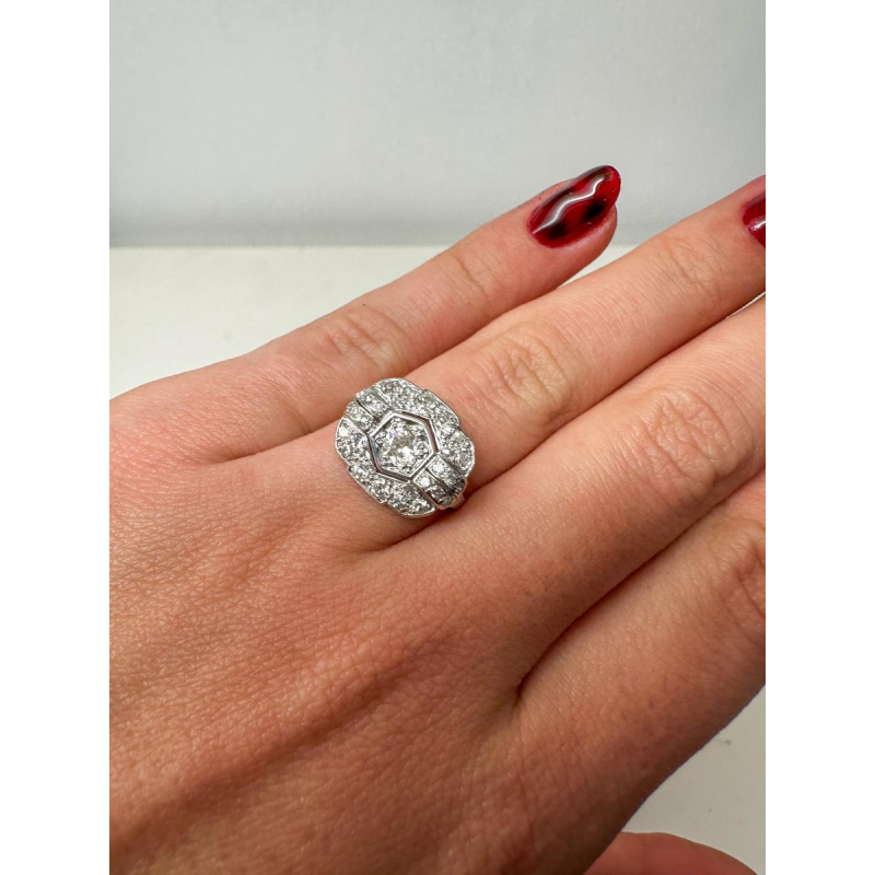 Art Deco ring in platina en diamanten, 20e eeuw
